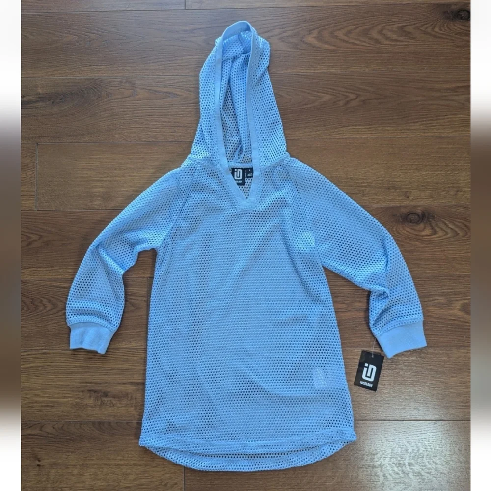 Ideology Hooded Mesh Long Sleeve Swim Cover Up Light Blue Girls 5 NWT
